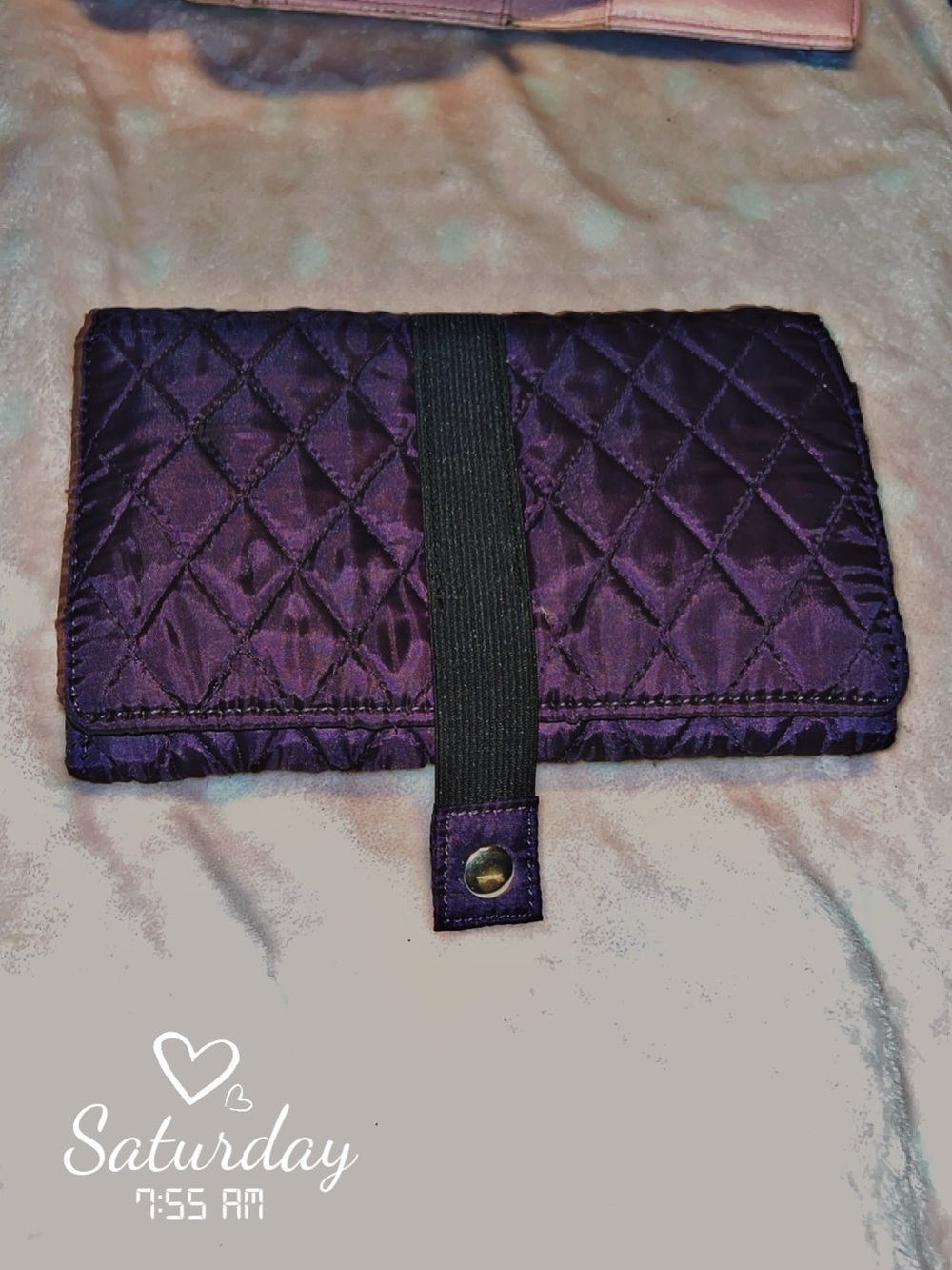 Quilted Purple Travel Jewelry Roll with Elastic Closure